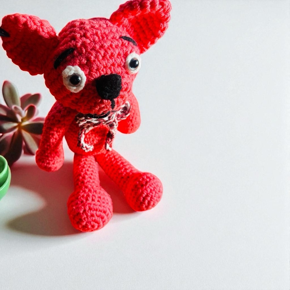 Crocheted Japanese Handmade Amigurumi Hot Pink Fox/dog Plushie/Stuffed Toy